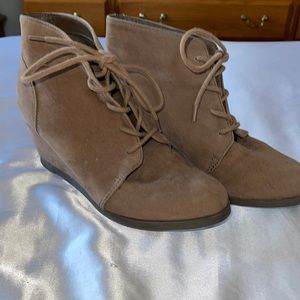 Tan wedge booties